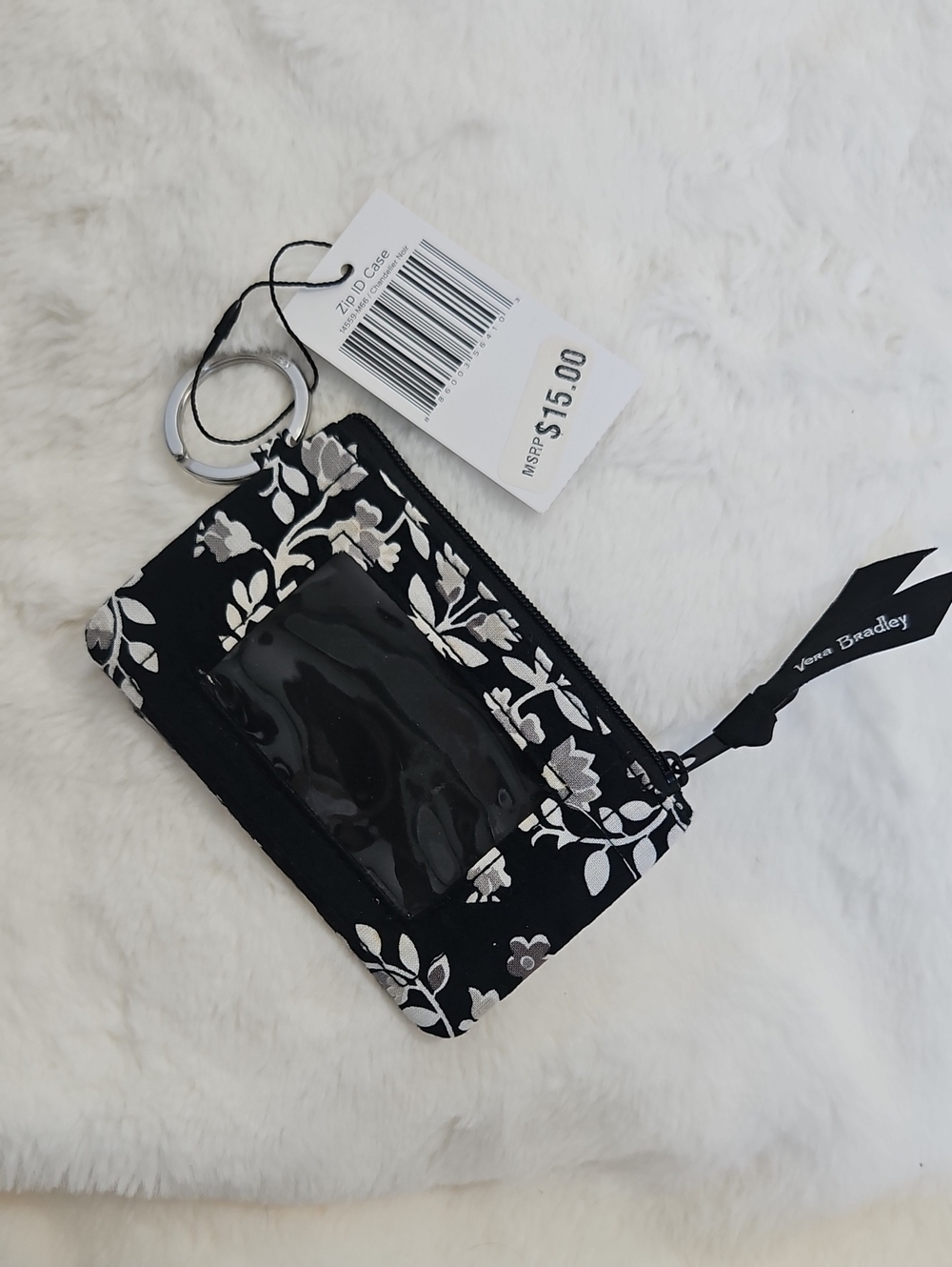 Vera Bradley Zip ID Case Chandelier Noir Black Floral NWT